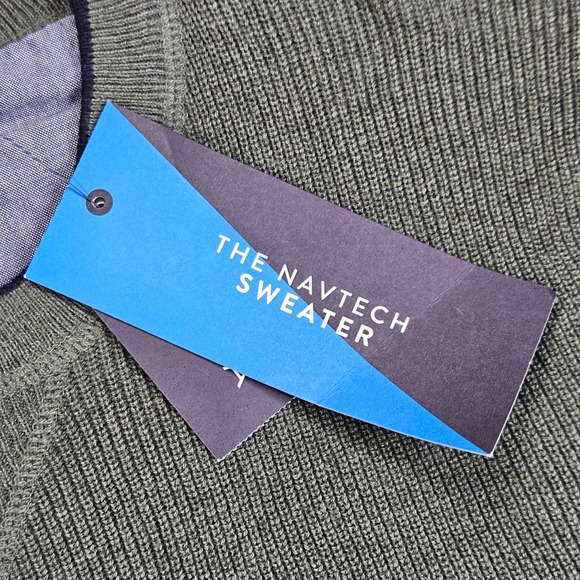 Nautica Navtech Sweater Mens M Green Pullover Crewneck Ribbed Cotton Blend NEW - Picture 5 of 12